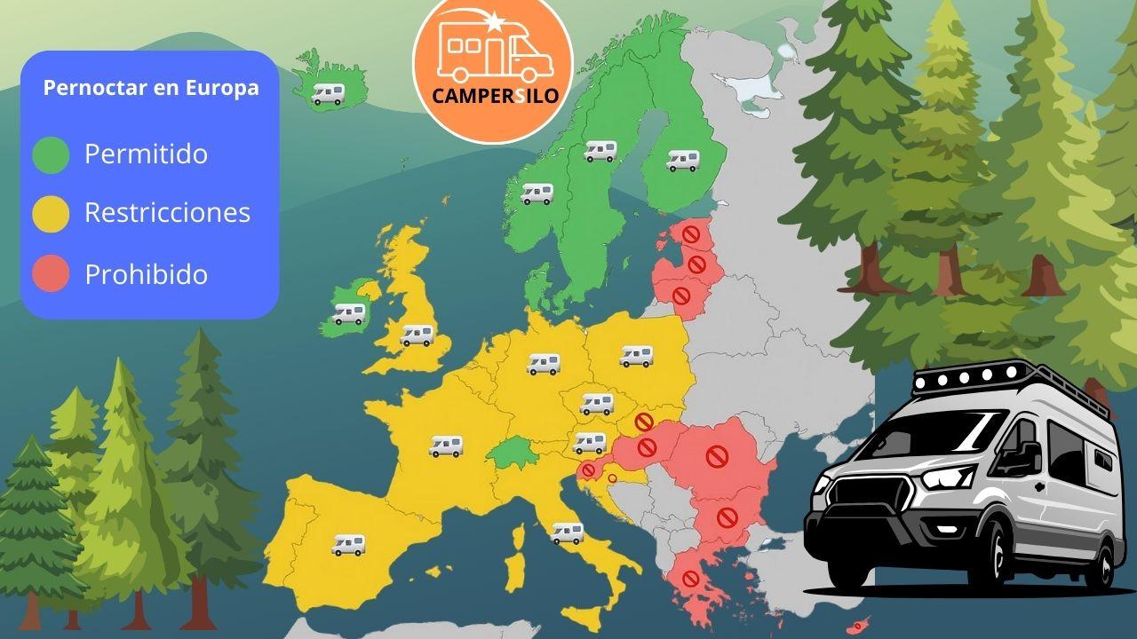 mapa pernoctar en europa en camper o autocaravana